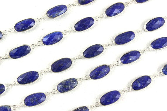 92.5 Sterling Silver 2 Pieces Connectors,natural Lapis Lazuli Gemstone,faceted Oval Shape,size 7x13 Mm,silver Connectors For Chain Wholesale