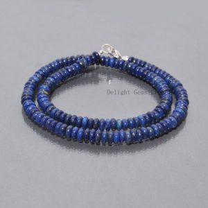 Blue Lapis Lazuli Beaded Necklace, 6-6.5mm Lapis Smooth Roundel Beads Necklace, AAA++ Lapis Necklace Jewellery, Gift For Mom Women Necklace | Natural genuine Lapis Lazuli necklaces. Buy crystal jewelry, handmade handcrafted artisan jewelry for women.  Unique handmade gift ideas. #jewelry #beadednecklaces #beadedjewelry #gift #shopping #handmadejewelry #fashion #style #product #necklaces #affiliate #ad