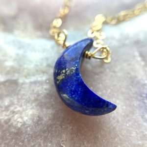 Shop Lapis Lazuli Jewelry! Crescent Moon Necklace Gold, Lapis Lazuli Necklace, Gold Crescent Moon Necklace, Gift For Women, Necklaces for Women | Natural genuine Lapis Lazuli jewelry. Buy crystal jewelry, handmade handcrafted artisan jewelry for women.  Unique handmade gift ideas. #jewelry #beadedjewelry #beadedjewelry #gift #shopping #handmadejewelry #fashion #style #product #jewelry #affiliate #ad