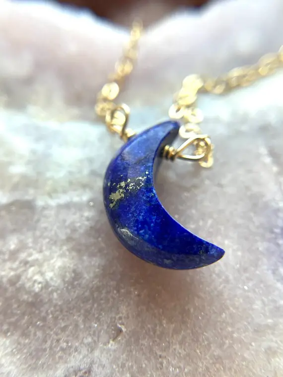 Lapis Lazuli Pendant Necklace, Gold Crescent Moon Necklace, Lapis Lazuli Jewelry, Crystal Jewelry, Gift For Women, Necklaces For Women