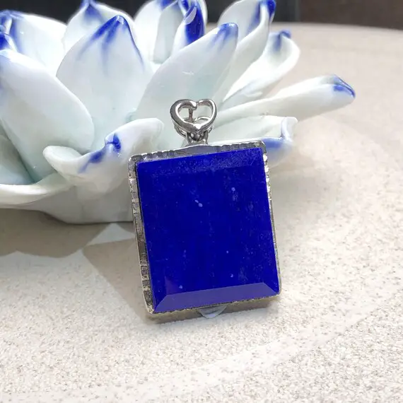 Natural Lapis Lazuli Pendant In Sterling Silver,stunning Rectangle Blue Pendant,blue Gemstone,reiki Healing,meditation Crystal Gift