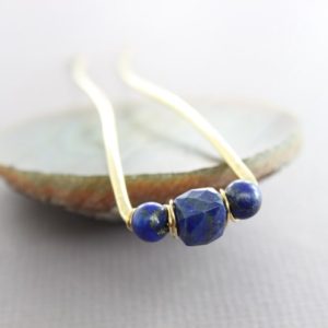 Shop Lapis Lazuli Stones & Crystals! Brass hair fork with lapis lazuli stones, Golden tone pin, Lapis fork, Hair pin, Hair accessory, Hair stick, Metal hair pin – HP066 | Natural genuine stones & crystals in various shapes & sizes. Buy raw cut, tumbled, or polished gemstones for making jewelry or crystal healing energy vibration raising reiki stones. #crystals #gemstones #crystalhealing #crystalsandgemstones #energyhealing #affiliate #ad