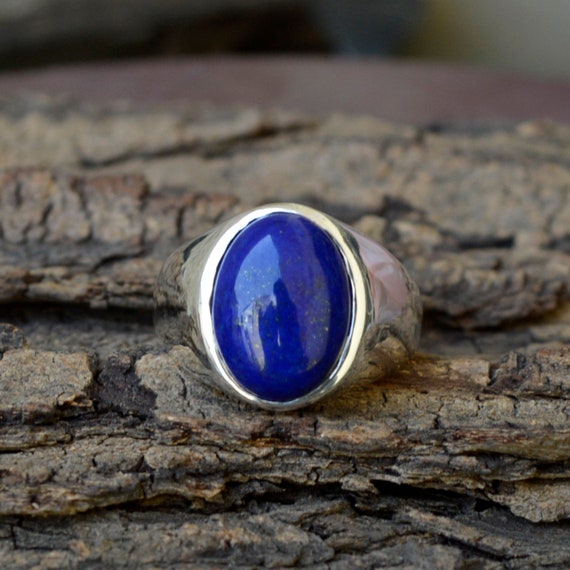 Natural Lapis Lazuli And Sterling Silver Ring -oval Blue Lapis Lazuli Ring -stylish Modern Ring -oval Cabochon Ring -unisex Zodiac Gift Ring