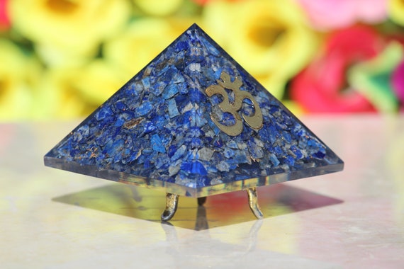 Blue Lapis Lazuli Orgonite Energy Pyramid | Orgone Reiki Aura Crystal | Healing Power | Om Stone Meditation | Pyramid
