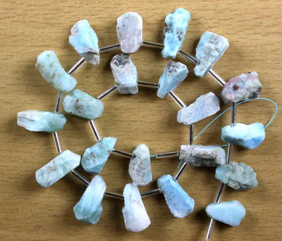 1 Strand Natural Larimar Gemstone,21 Pieces Uneven Shape Rough,size 7x12-8x15 Mm, Larimar Raw, Making Jewelry Wholesale Price
