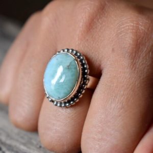 Shop Larimar Rings! Larimar ring , statement ring , 925 sterling silver , Larimar gemstone silver ring , women jewellery gift #B117 | Natural genuine Larimar rings, simple unique handcrafted gemstone rings. #rings #jewelry #shopping #gift #handmade #fashion #style #affiliate #ad