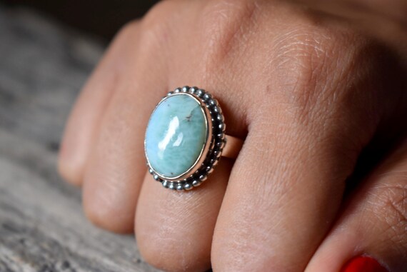 Larimar Ring , Statement Ring , 925 Sterling Silver , Larimar Gemstone Silver Ring , Women Jewellery Gift #b117