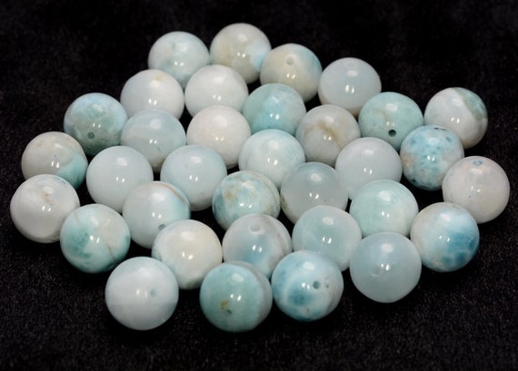 11-12mm Genuine Dominican Larimar Gemstone Grade A Blue Round 34 Beads Lot (80005746-880)