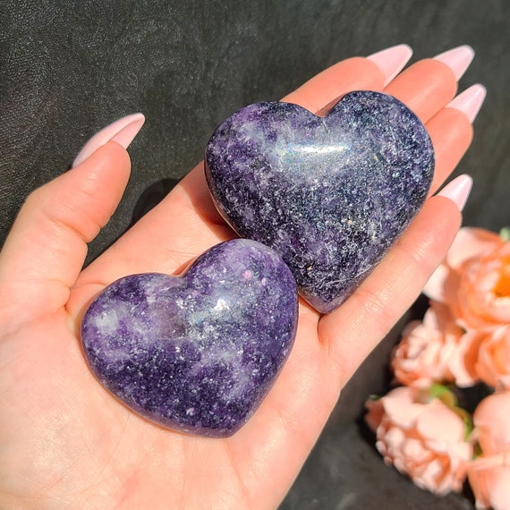 Lepidolite Hearts, Choose Size, One Purple Crystal Heart For Decor Or Crystal Grids