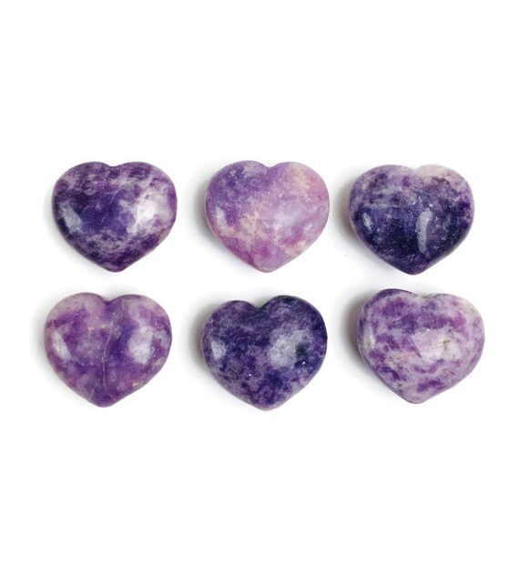 Lepidolite Heart (1) Xs Lepidolite Crystal Beautiful Carved Stone Tumbled Shiny Polished White Purple