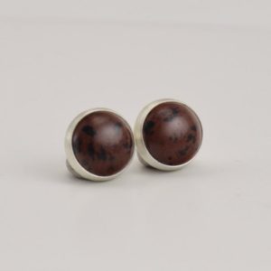Shop Obsidian Earrings! Mahogany Obsidian 8mm Sterling Silver Stud Earrings Pair | Natural genuine Obsidian earrings. Buy crystal jewelry, handmade handcrafted artisan jewelry for women.  Unique handmade gift ideas. #jewelry #beadedearrings #beadedjewelry #gift #shopping #handmadejewelry #fashion #style #product #earrings #affiliate #ad