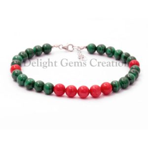 Shop Malachite Bracelets! Malachite And Red Coral Beaded Bracelet, 6-6.5mm Green Red Smooth Round Beads Bracelet, Gemstone Bracelet, Healing Bracelet, Womens Bracelet | Natural genuine Malachite bracelets. Buy crystal jewelry, handmade handcrafted artisan jewelry for women.  Unique handmade gift ideas. #jewelry #beadedbracelets #beadedjewelry #gift #shopping #handmadejewelry #fashion #style #product #bracelets #affiliate #ad