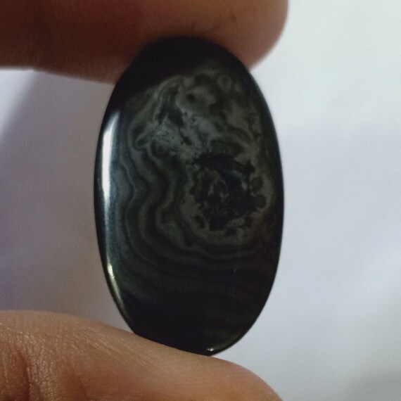 Natural Psilomelane-black Malachite 17x30x4 Oval Shape Cabochon Gemstone