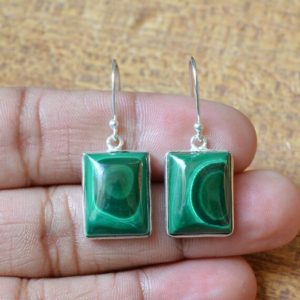 Shop Malachite Earrings! Malachite Earrings, 925 Sterling Silver, Malachite 12×16 mm Rectangle Gemstone Earrings, Bezel Earrings Silver Setting, Gemstone Earrings | Natural genuine Malachite earrings. Buy crystal jewelry, handmade handcrafted artisan jewelry for women.  Unique handmade gift ideas. #jewelry #beadedearrings #beadedjewelry #gift #shopping #handmadejewelry #fashion #style #product #earrings #affiliate #ad