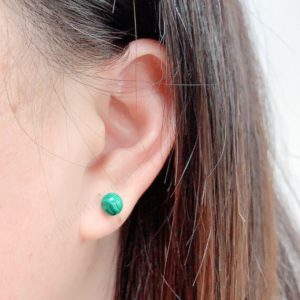 Malachite Ball Gemstone Studs 6mm,Natural Malachite Earring,Sterling Silver 925 Studs,Green Malachite Jewelry,Bridal Jewelry,Bridesmaid Gift | Natural genuine Gemstone earrings. Buy handcrafted artisan wedding jewelry.  Unique handmade bridal jewelry gift ideas. #jewelry #beadedearrings #gift #crystaljewelry #shopping #handmadejewelry #wedding #bridal #earrings #affiliate #ad