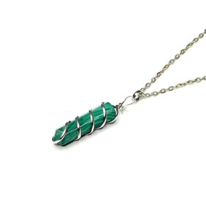Malachite Coil Wrapped Point Pendant with Chain | Natural genuine Malachite pendants. Buy crystal jewelry, handmade handcrafted artisan jewelry for women.  Unique handmade gift ideas. #jewelry #beadedpendants #beadedjewelry #gift #shopping #handmadejewelry #fashion #style #product #pendants #affiliate #ad