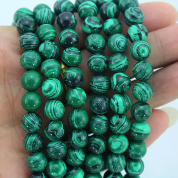 Round Artificial Malachite Beads, Green Malachite Beads, Round Beads, Polished Peacock Stone, Handmade Jewelry Supplies--15 Inches---stn0039
