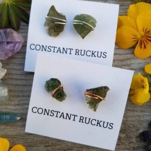 Moldavite crystal studs- made to order moldavite studs | Natural genuine Moldavite earrings. Buy crystal jewelry, handmade handcrafted artisan jewelry for women.  Unique handmade gift ideas. #jewelry #beadedearrings #beadedjewelry #gift #shopping #handmadejewelry #fashion #style #product #earrings #affiliate #ad