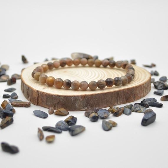 Natural Black Moonstone Semi-precious Gemstone Round Beads Sample Strand / Bracelet - 6mm Or 8mm Sizes, 7.5"