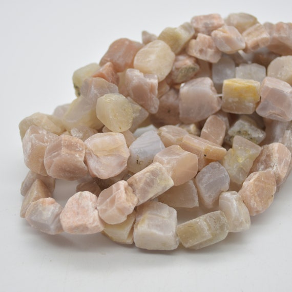 Raw Natural Peach Moonstone Semi-precious Gemstone Chunky Nugget Beads - 13mm - 17mm X 13mm - 17mm - 15" Strand