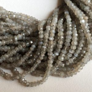 Shop Moonstone Faceted Beads! 3.5-4mm Grey Moonstone Micro Faceted Rondelle Beads, Grey Moonstone Faceted Beads, 13Inch Moonstone Beads For Jewelry (1ST To 5ST Options) | Natural genuine faceted Moonstone beads for beading and jewelry making.  #jewelry #beads #beadedjewelry #diyjewelry #jewelrymaking #beadstore #beading #affiliate #ad