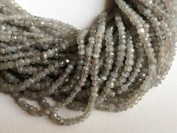 3.5-4mm Grey Moonstone Micro Faceted Rondelle Beads, Grey Moonstone Faceted Beads, 13inch Moonstone Beads For Jewelry (1st To 5st Options)