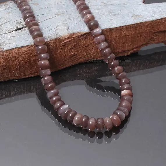 Chocolate Moonstone Smooth Rondelle Beads Necklace, 7mm-7.5mm Mocha Moonstone Beads, Moonstone Beaded Necklace, Genuine Moonstone Jewelry