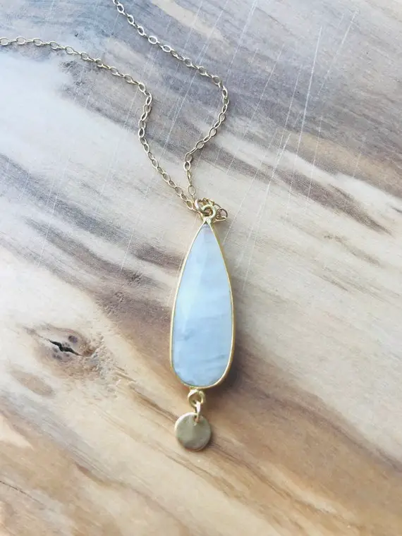 Moonstone Necklace Gold Coin Necklace Gemstone Jewlery Layering Necklace June  Birthstone Summer Necklace June Birthday June