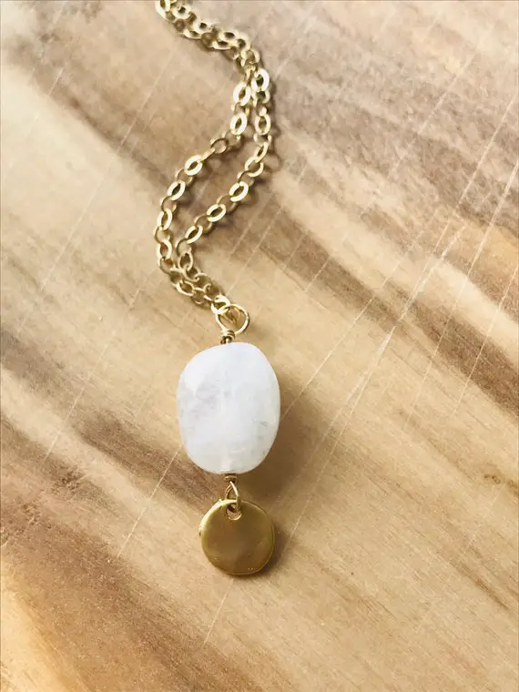 Tiny Moonstone Necklace Dainty Necklace Healing Necklace Gemstone Jewlery, Layeing Necklace June Birthstone Gold Coin Necklace