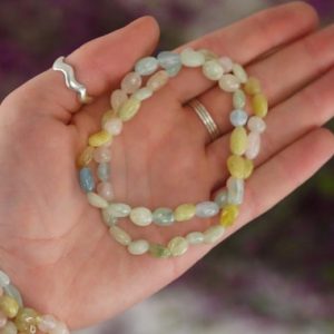 Shop Morganite Bracelets! Morganite Tumbled Stone Bracelet | Natural genuine Morganite bracelets. Buy crystal jewelry, handmade handcrafted artisan jewelry for women.  Unique handmade gift ideas. #jewelry #beadedbracelets #beadedjewelry #gift #shopping #handmadejewelry #fashion #style #product #bracelets #affiliate #ad