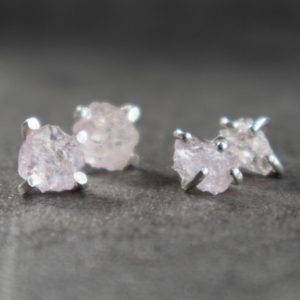 Raw Morganite Earrings Studs in Silver and Gold, Morganite Raw Crystal Jewelry, Raw Pink Stone Earrings for Women, Gift for Her | Natural genuine Gemstone earrings. Buy crystal jewelry, handmade handcrafted artisan jewelry for women.  Unique handmade gift ideas. #jewelry #beadedearrings #beadedjewelry #gift #shopping #handmadejewelry #fashion #style #product #earrings #affiliate #ad