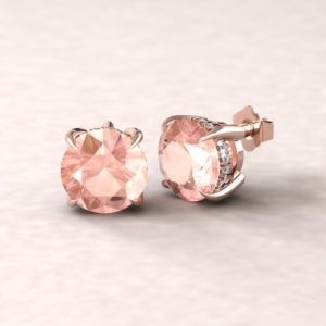 Shop Morganite Earrings! Round Solitaire Morganite Earrings With Diamond Halo and Fang Prongs, Lifetime Care Plan Included, Genuine Gems and Diamonds LS5750 | Natural genuine Morganite earrings. Buy crystal jewelry, handmade handcrafted artisan jewelry for women.  Unique handmade gift ideas. #jewelry #beadedearrings #beadedjewelry #gift #shopping #handmadejewelry #fashion #style #product #earrings #affiliate #ad
