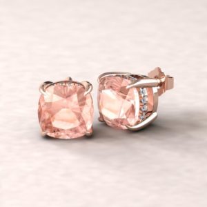 Shop Morganite Earrings! Square Cushion Morganite Earrings With Diamond Halo and Fang Prongs, Lifetime Care Plan Included, Genuine Gems and Diamonds LS5751 | Natural genuine Morganite earrings. Buy crystal jewelry, handmade handcrafted artisan jewelry for women.  Unique handmade gift ideas. #jewelry #beadedearrings #beadedjewelry #gift #shopping #handmadejewelry #fashion #style #product #earrings #affiliate #ad