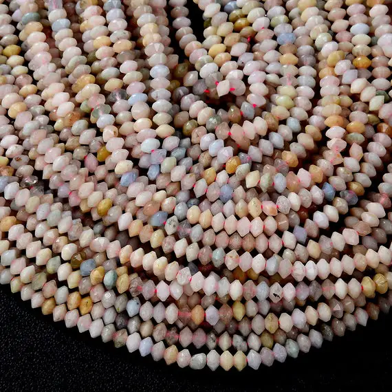 4x2mm Natural Morganite Gemstone Grade A Bicone Faceted Rondelle Saucer Beads 15 Inch Full Strand Bulk Lot 1,2,6,12 And 50 (80009461-p34)