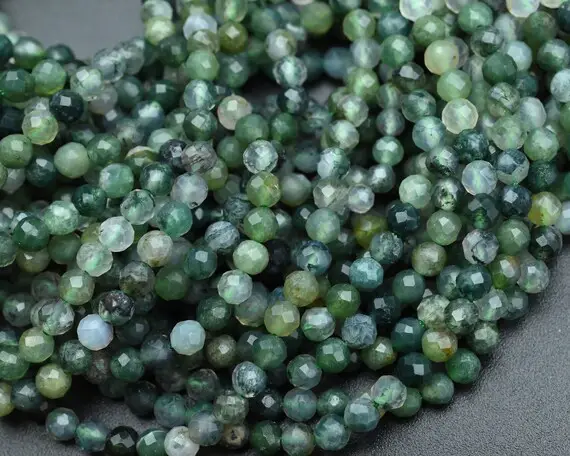 Natural Moss Agate Faceted Round Beads,2mm/3mm Loose Faceted Beads,for Jewelry Diy Making Beads,bracelet Making Beads.wholesale Beads.