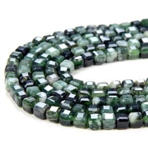 Shop Moss Agate Beads! 4MM Natural Green Moss Agate Gemstone Grade AAA Micro Faceted Diamond Cut Cube Loose Beads (P41) | Natural genuine beads Moss Agate beads for beading and jewelry making.  #jewelry #beads #beadedjewelry #diyjewelry #jewelrymaking #beadstore #beading #affiliate #ad