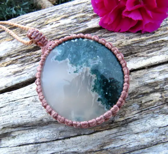 Moss Agate Gemstone Necklace, Rare Agates, Agate Jewelry, Macrame Necklace, Woodland Jewelry, Natural Elements, Jewelry For Her,