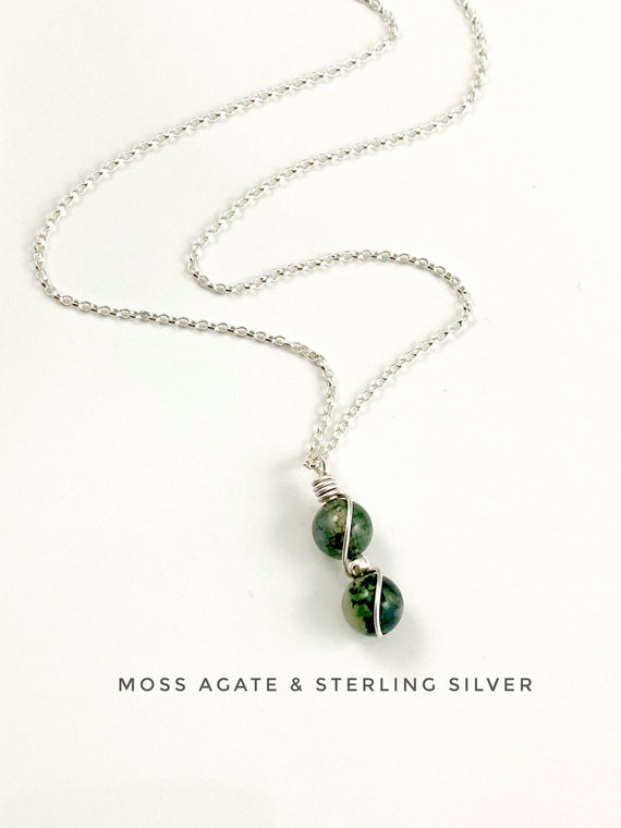 Succulent Necklace, Tiny Moss Agate Necklace, Botanical Necklace, Succulent Jewelry,