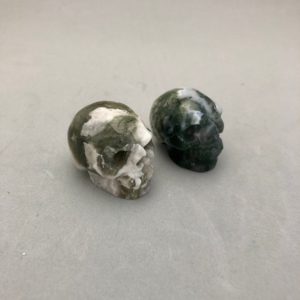 Shop Moss Agate Shapes! One 1.5" Moss Agate Skull Carving (1 1/2") For Connecting to Ancestors, Ancestral Wisdom, Shadow Work, Crystal Healing, Altar Decorations | Natural genuine stones & crystals in various shapes & sizes. Buy raw cut, tumbled, or polished gemstones for making jewelry or crystal healing energy vibration raising reiki stones. #crystals #gemstones #crystalhealing #crystalsandgemstones #energyhealing #affiliate #ad