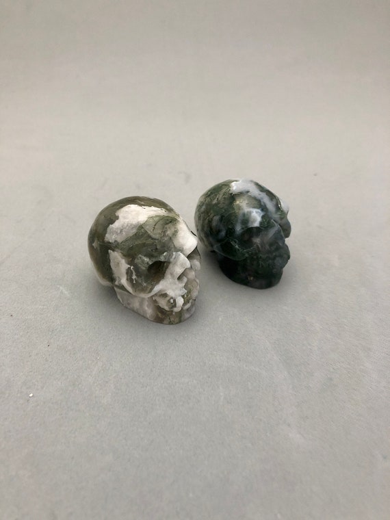 Moss Agate Crystal Skull Carving (1 1/2") Connecting To Ancestors, Ancestral Wisdom, Shadow Work, Crystal Metaphysical, Altar Decorations