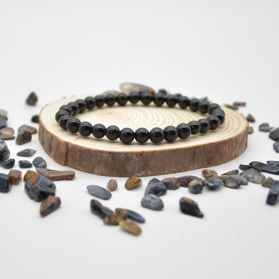 Natural Black Obsidian Semi-precious Gemstone Round Beads Sample Strand / Bracelet - 6mm Or 8mm Sizes, 7.5"