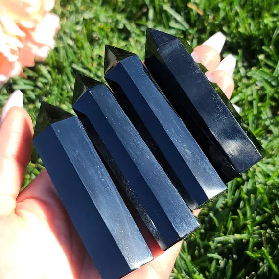 Large 3.25"-4" Black Obsidian Towers In Bulk, Choose Quantity, Big Carved Crystal Points For Decor Or Gifts