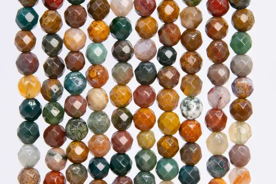 Genuine Natural Ocean Jasper Gemstone Beads 4mm Multicolor Faceted Round Aaa Quality Loose Beads (109952)