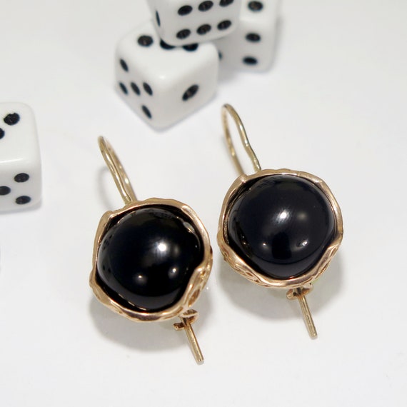 Onyx 14k Gold Vintage Earrings, Gold Drop Earrings, Black Earrings, Black Drop Earrings, Onyx Jewelry, Dangle Earrings, July Birthstone