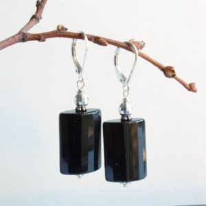 Shop Onyx Earrings! Black Onyx Sterling Silver Earrings natural black gemstone rectangles classic statement geometric dangle drops mothers day gift for her 5152 | Natural genuine Onyx earrings. Buy crystal jewelry, handmade handcrafted artisan jewelry for women.  Unique handmade gift ideas. #jewelry #beadedearrings #beadedjewelry #gift #shopping #handmadejewelry #fashion #style #product #earrings #affiliate #ad