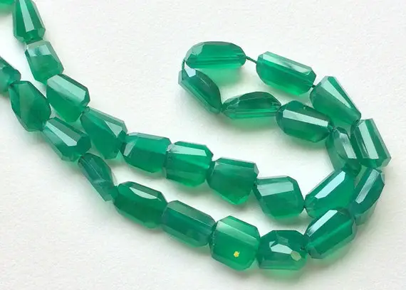 11x9mm To 13x10mm Green Onyx Faceted Tumbles, Green Onyx Beads, Green Onyx For Necklace, Green Onyx For Jewelry  (8in To 16in Options)