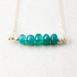 Shop Onyx Necklaces! May Emerald Green Onyx Necklace, Bar Necklace, Birthstone Necklace | Natural genuine Onyx necklaces. Buy crystal jewelry, handmade handcrafted artisan jewelry for women.  Unique handmade gift ideas. #jewelry #beadednecklaces #beadedjewelry #gift #shopping #handmadejewelry #fashion #style #product #necklaces #affiliate #ad