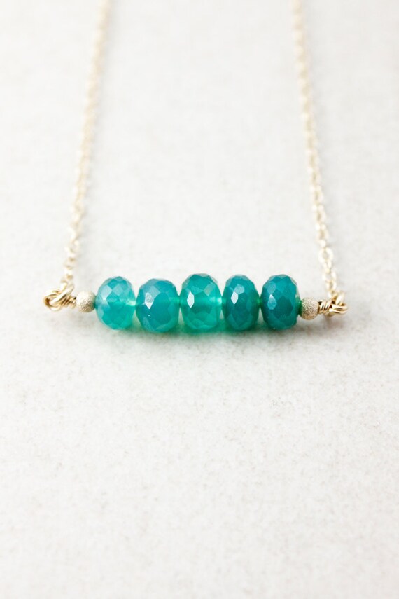 May Emerald Green Onyx Necklace, Bar Necklace, Birthstone Necklace