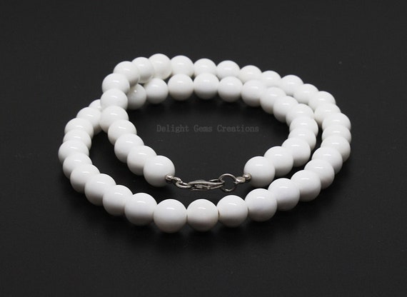 Natural Gem White Onyx 8mm Smooth Round Beads Necklace, White Onyx Necklace Jewelry,beaded Necklace,semi Precious White Stone Bead Necklace