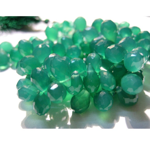 7x10mm Green Onyx Faceted Drop Beads, Green Onyx Faceted Drops, Natural Green Onyx Faceted For Necklace (8in To 16in Options)- Gofd